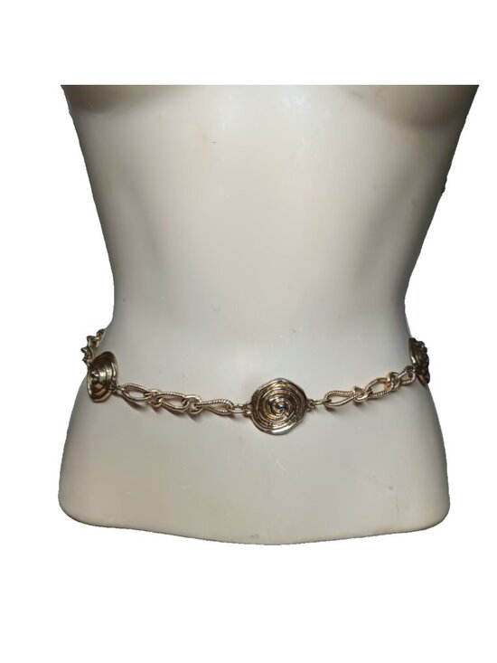 Womens Belt Gold Tone Spiral Rose Medallions connected by chain links 36\